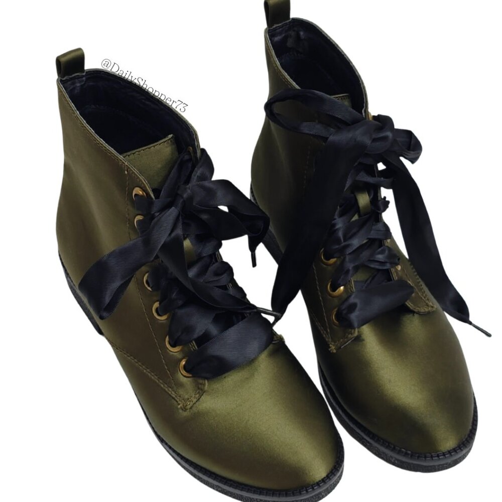 Dirty Laundry Womens Hunter Green Satin Combat Boots With Satin Ribbon Laces - Picture 8 of 10